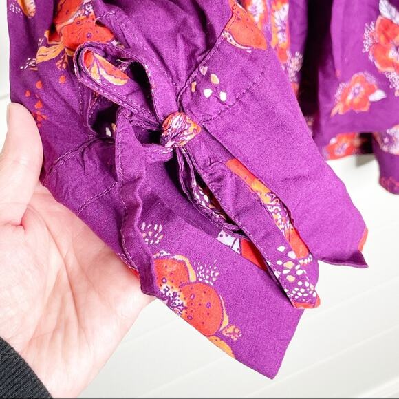 Free People Tuscan Dreams Floral Print Tie Sleeve Tunic Plum Orange XS - Picture 7 of 11